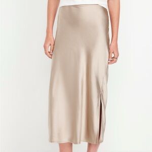 Pink Satin Midi Skirt